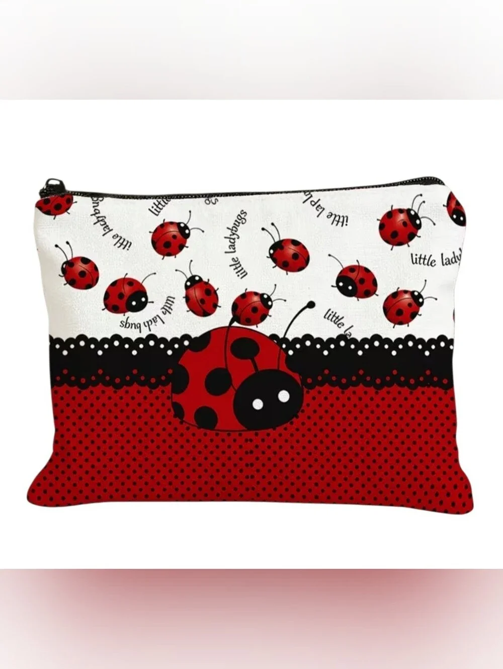 Ladybug Print Zipper Pouch And Makeup Pencil Case